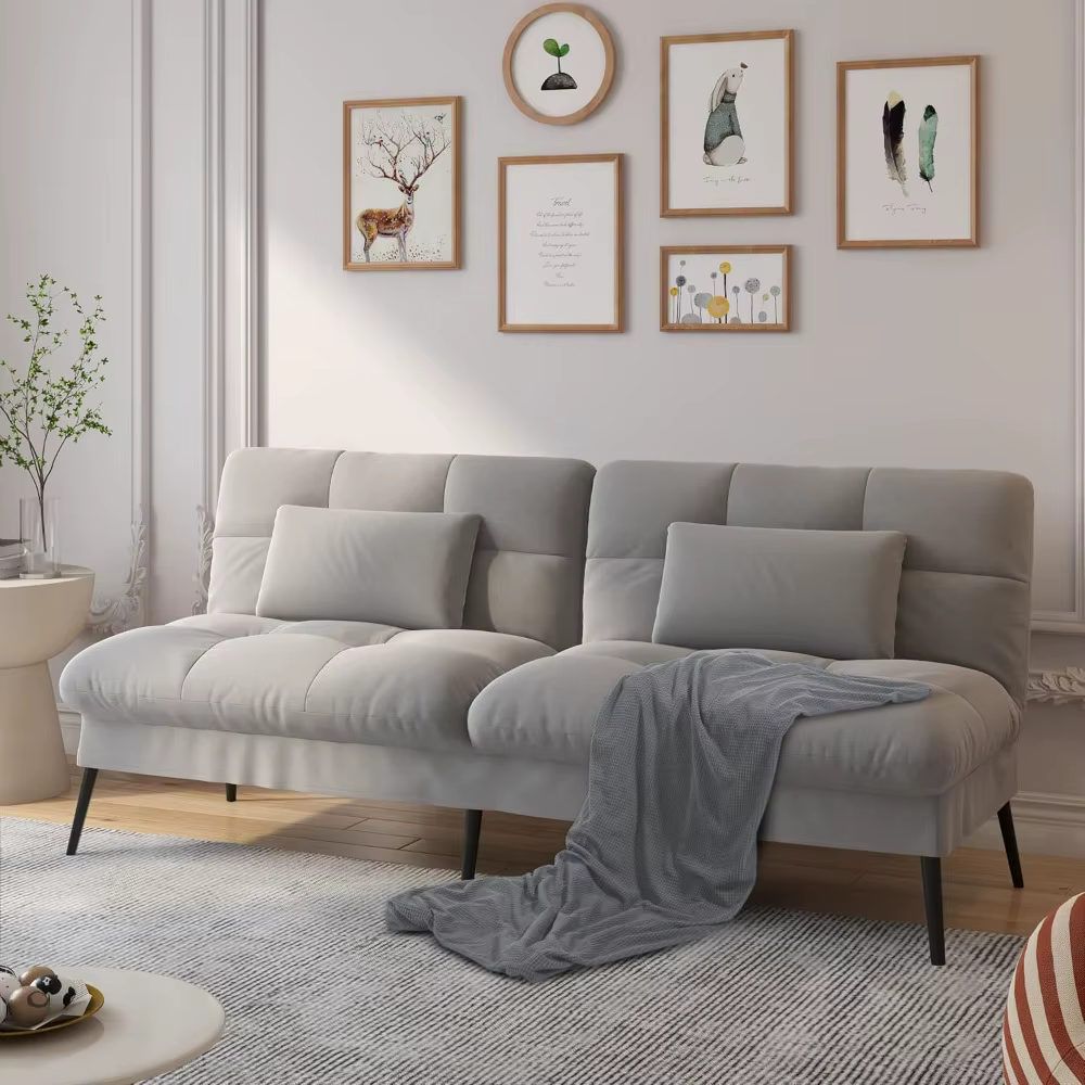 Canapé-lit convertible, canapé futon en tissu de 72 pouces avec dossier réglable, fauteuil inclinabl