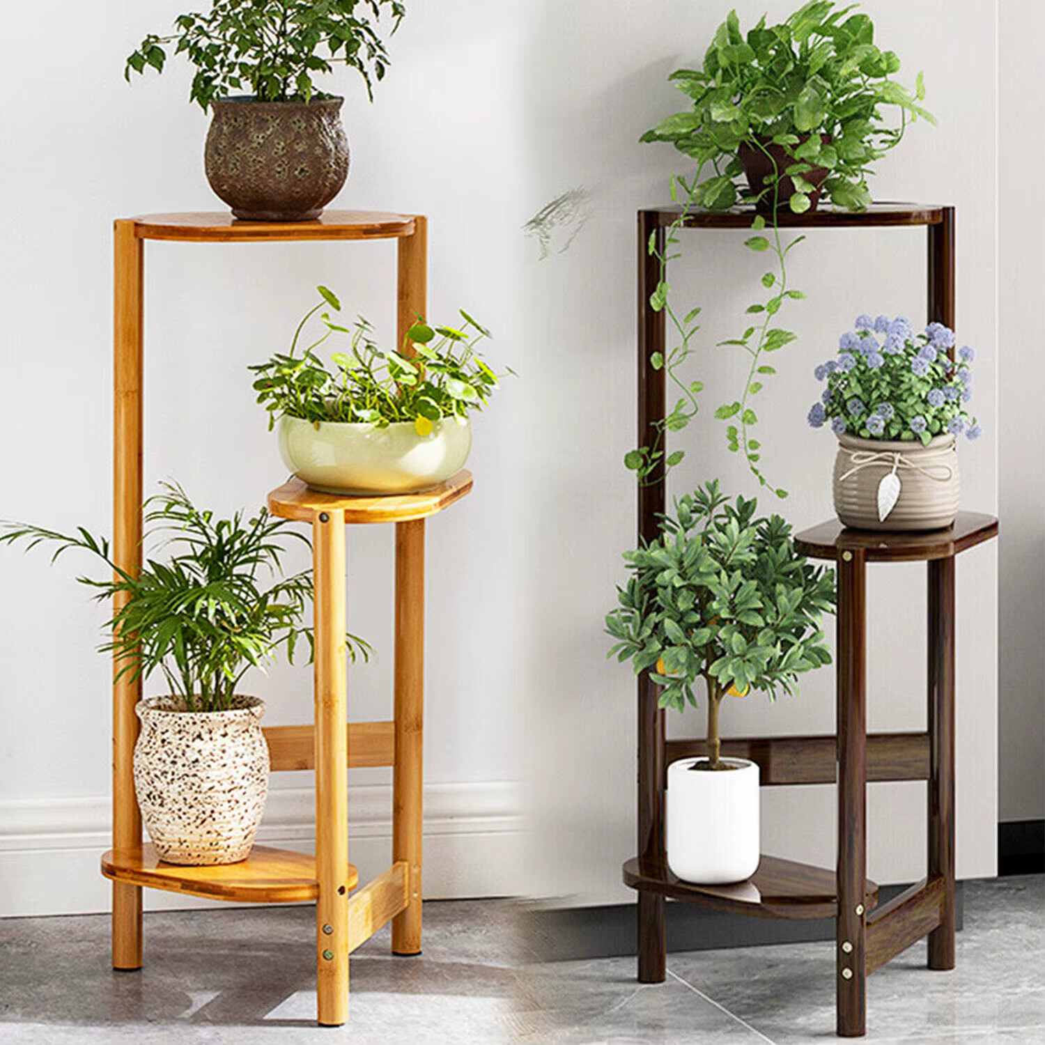 Support d'angle pour plantes à 3 niveaux, étagère pour plantes en bambou, support pour Pot, échelle 