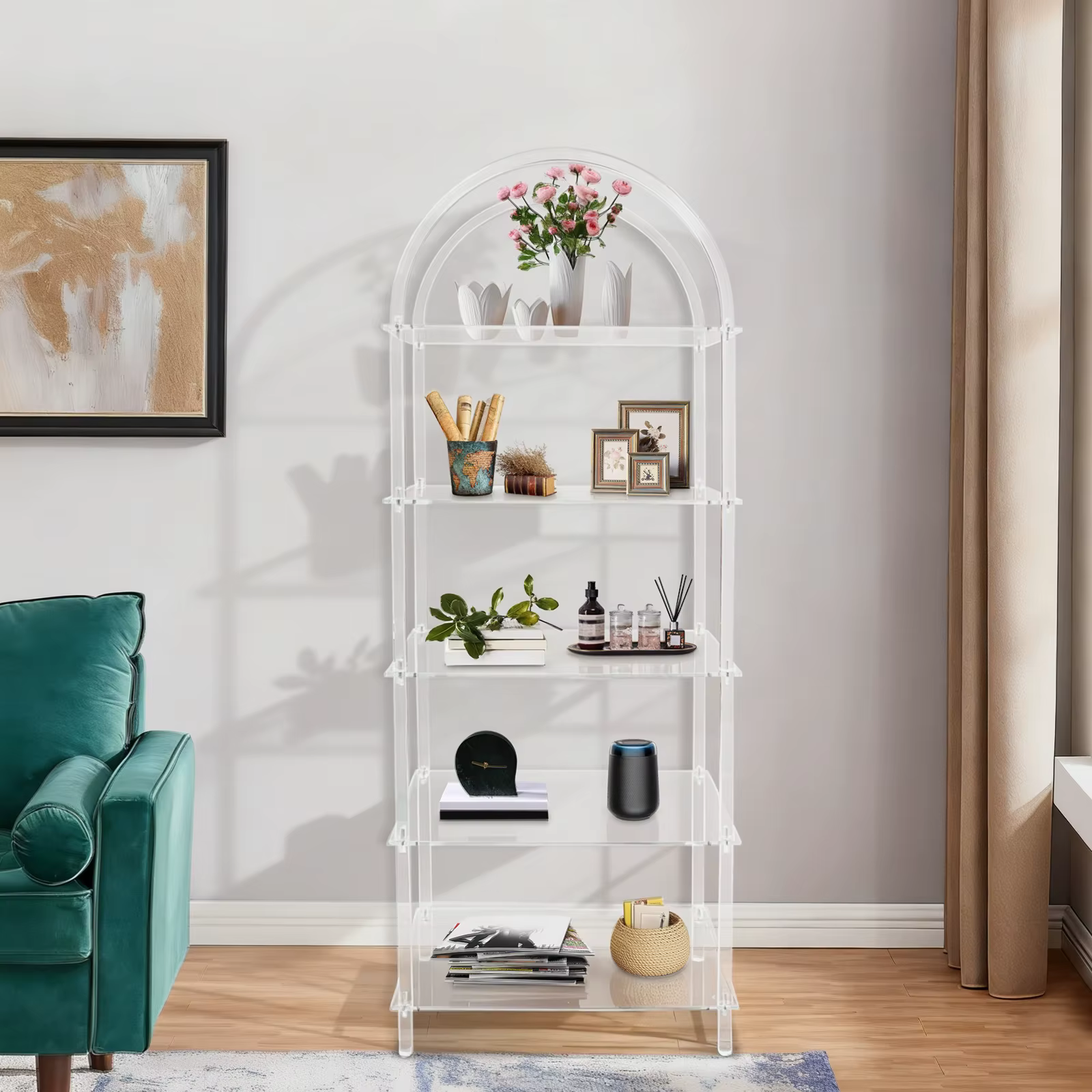 Étagère à livres arquée en acrylique à 5 niveaux, étagère de rangement transparente, étagères à livr
