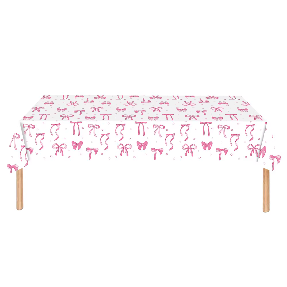Nappe de table jetable en plastique à thème anniversaire avec nœud mignon, rectangulaire, imperméabl
