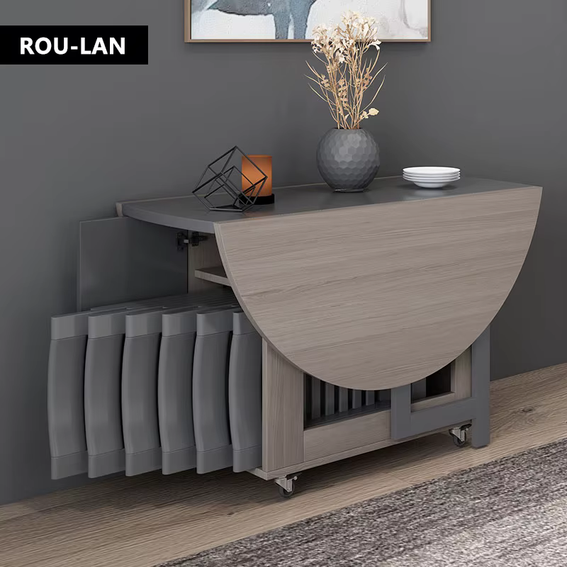 Table à manger pliante avec chaises pliantes, meuble multifonctionnel, rond et mobile, à la mode