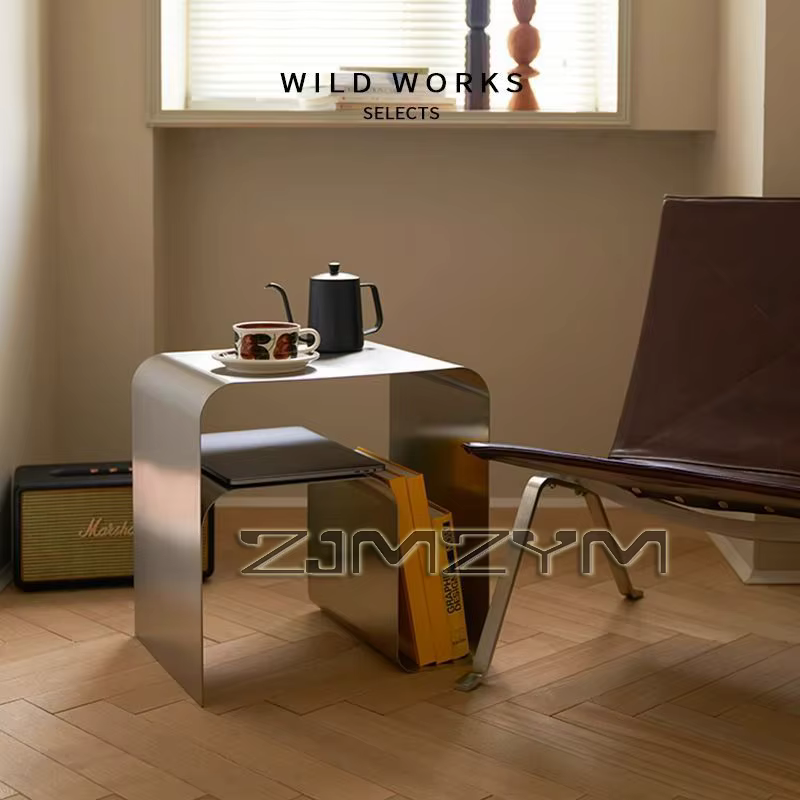 Table à thé nordique en acier inoxydable, Table de chevet minimaliste, canapé moderne, Table d'appoi