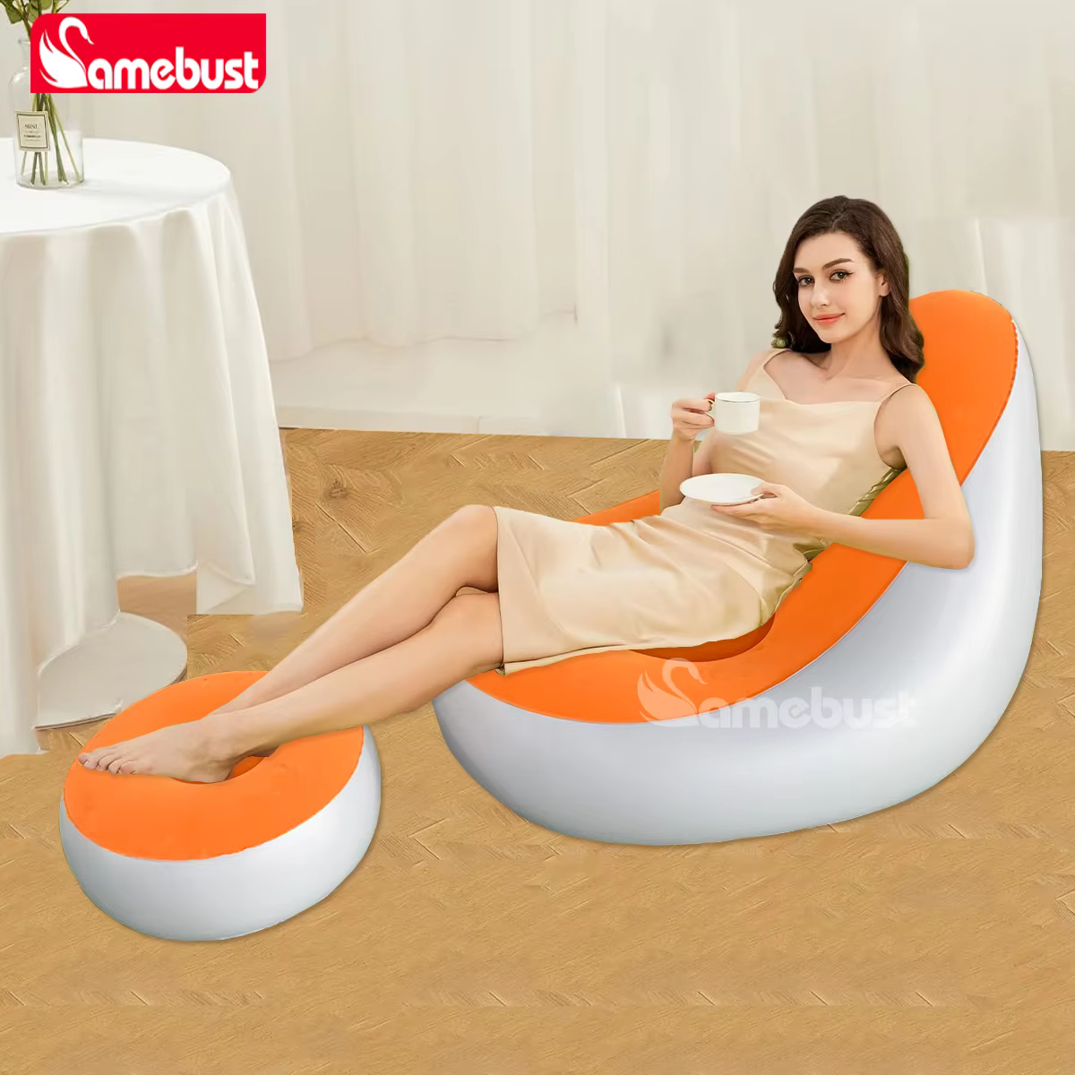 Canapé gonflable Camebust - Surface floquée, repose-pieds en PVC de haute qualité, gonflage rapide,