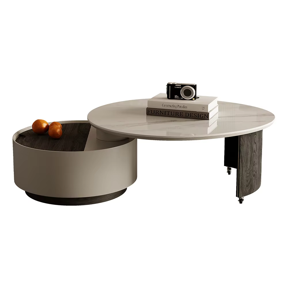 Table basse à plateau en marbre haut de gamme, avec fonctions multiples, rangement et roulettes pour
