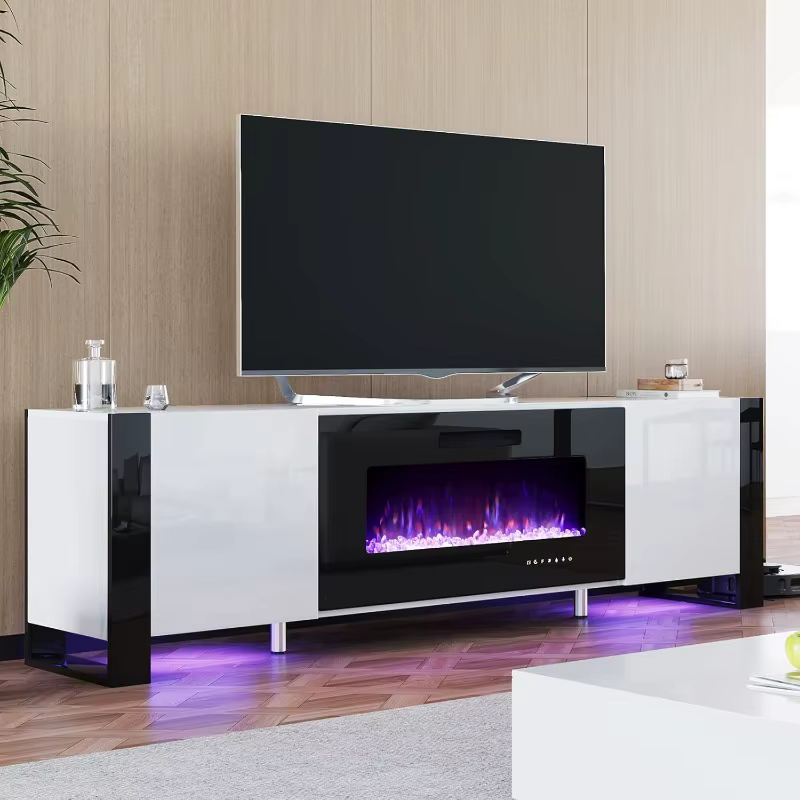 Meuble TV avec cheminée de 40 pouces, lumières LED modernes pour centre de divertissement de 80 pouc