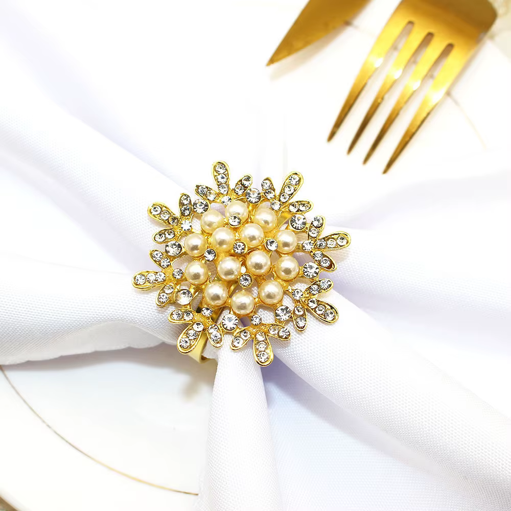 Anneau de serviette, porte-serviettes en forme de fleur dorée pour la décoration de table, pour mari