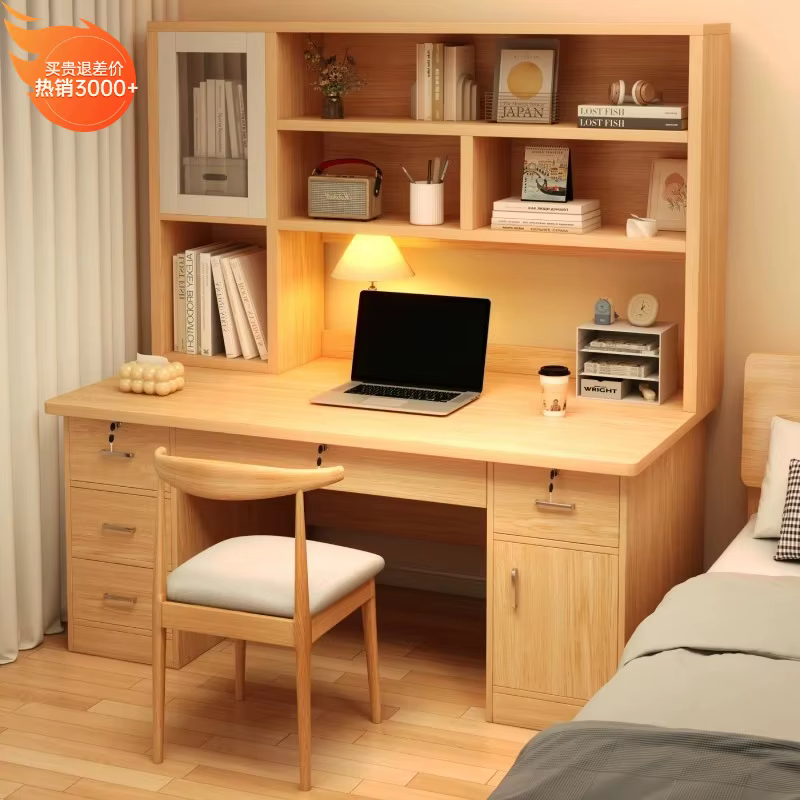 Bureau d'ordinateur, bibliothèque de bureau, Table intégrée, bureau d'écriture pour chambre à couche