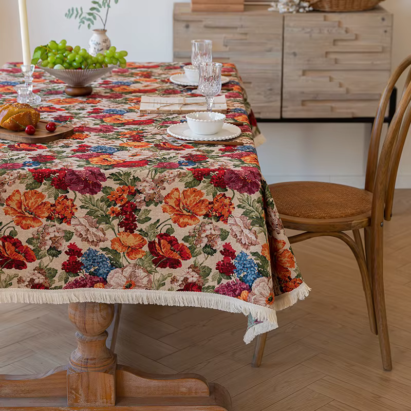Nappe rectangulaire en Jacquard rustique, en coton et lin américain, peinture à l'huile, sens, nappe