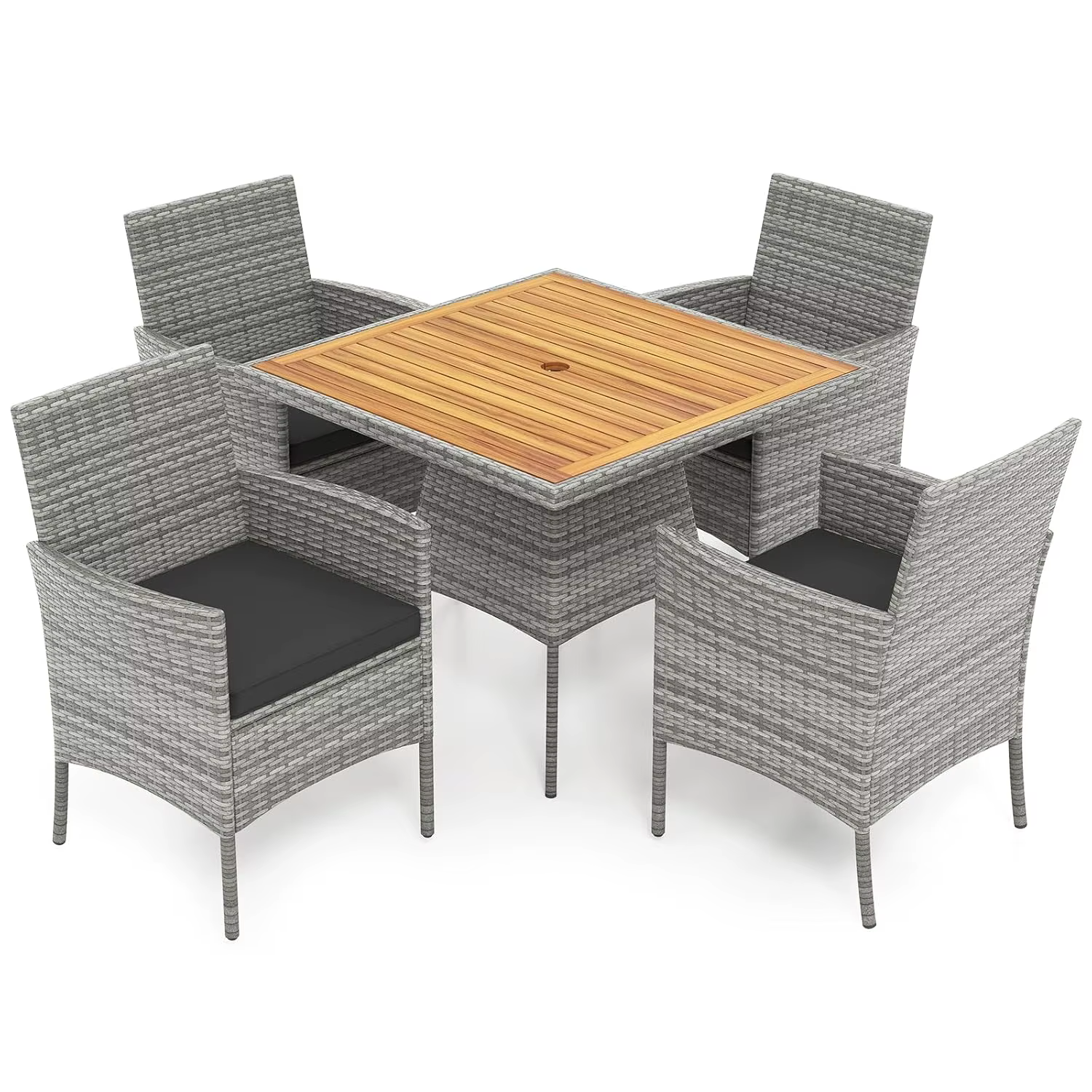 Ensemble de salle à manger de jardin en rotin PE 5 pièces, table, chaises, coussins, terrasse extéri