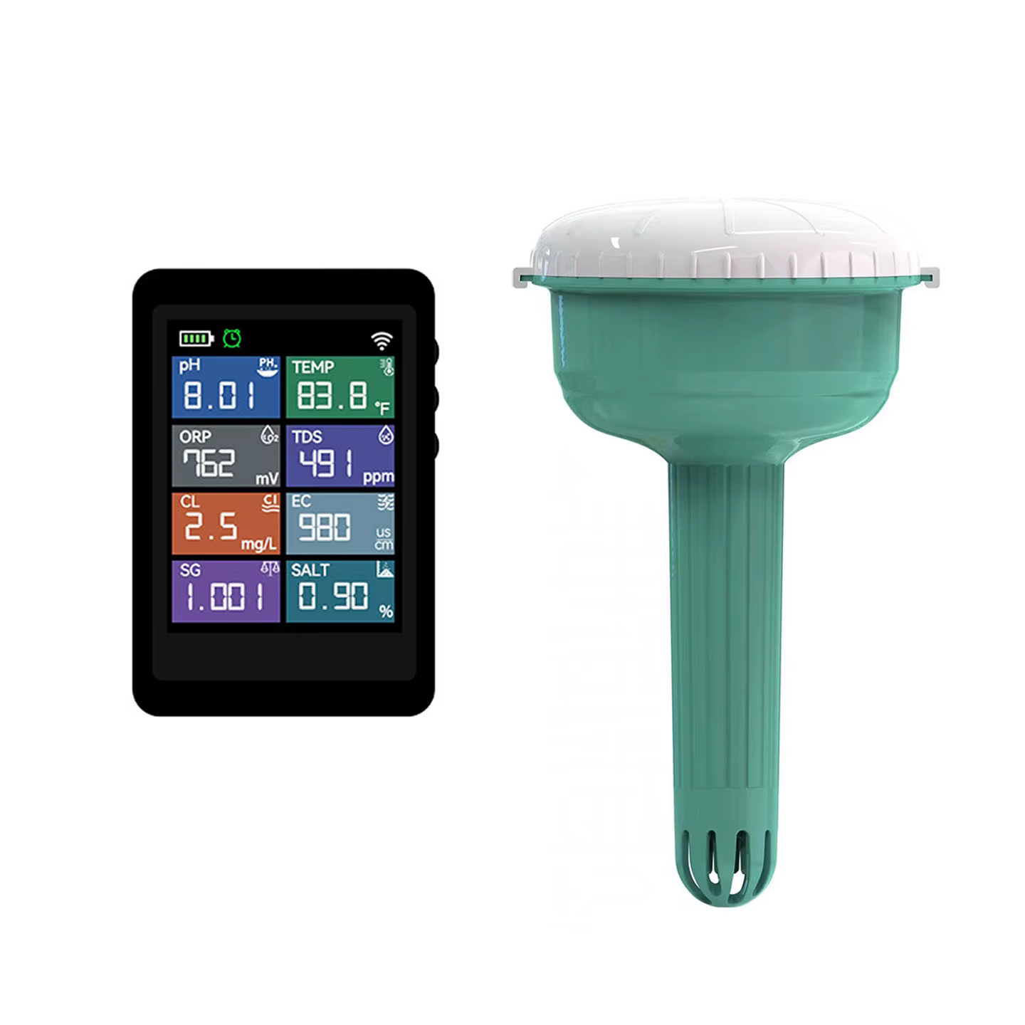 Testeur de qualité de l'eau de piscine Tuya WiFi 8 en 1, pH, chlore, SG, TDS, ORP, sel, EC, températ