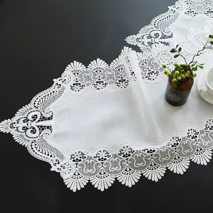 Chemin de Table en Lin Brodé Américain, Nappe de Salle à Manger Blanche, Couverture Anti-Poussière p