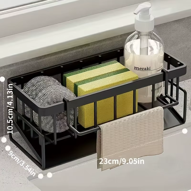Étagère de rangement intégrée pour évier de cuisine, équipée d'un plateau auto-drainant et de barres