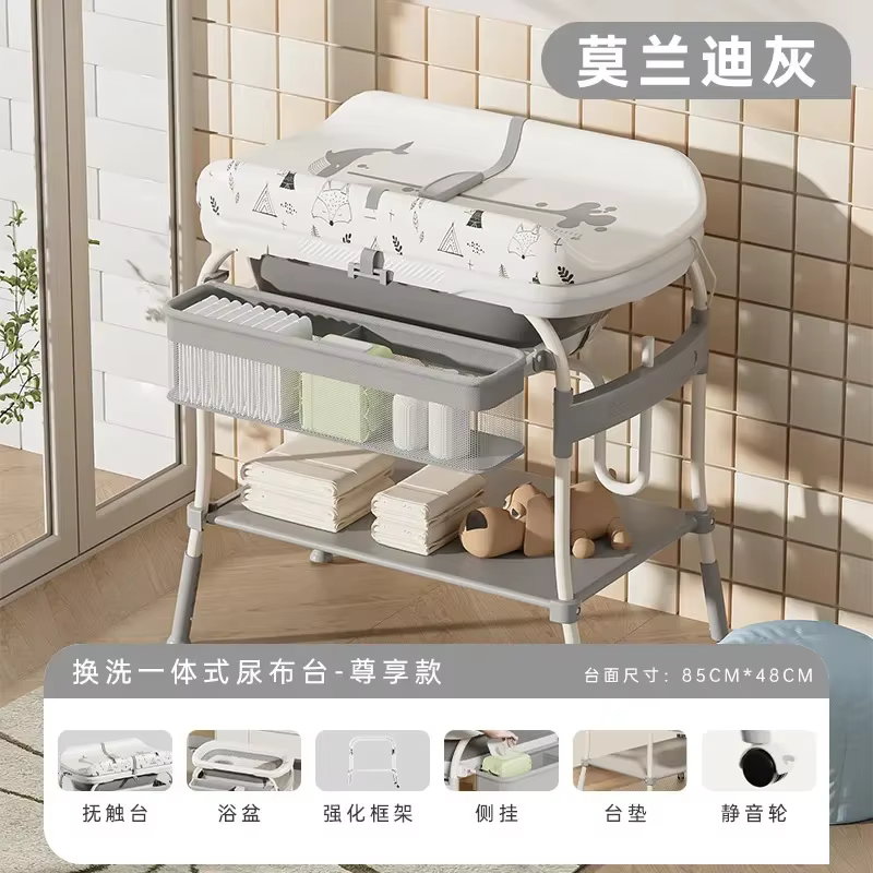 Table à langer 2-en-1 avec baignoire, station à couches pliable pour bébé, portable avec plateau de 