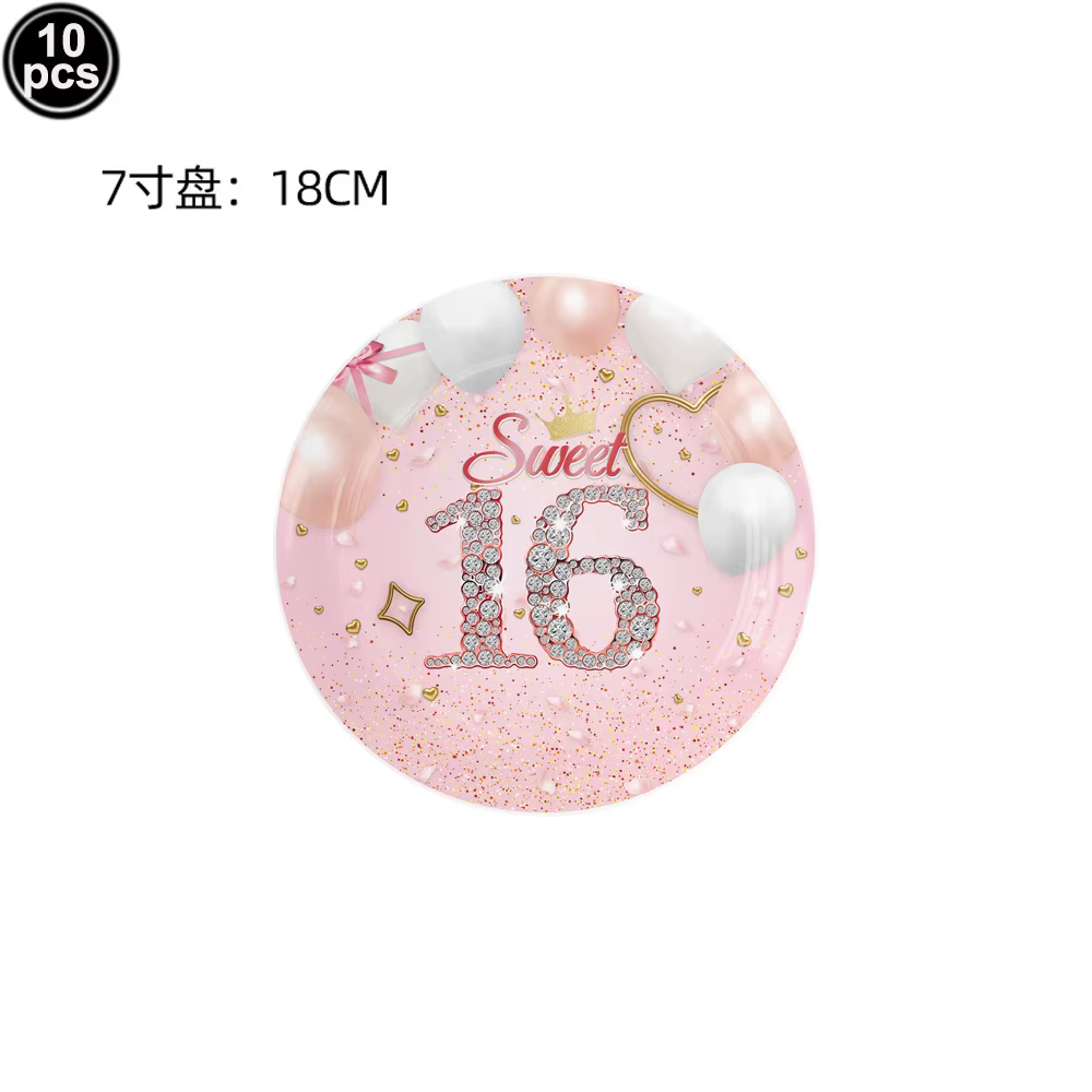 Vaisselle jetable pour fête de 16e anniversaire, assiettes en papier d'anniversaire en or Rose, gobe