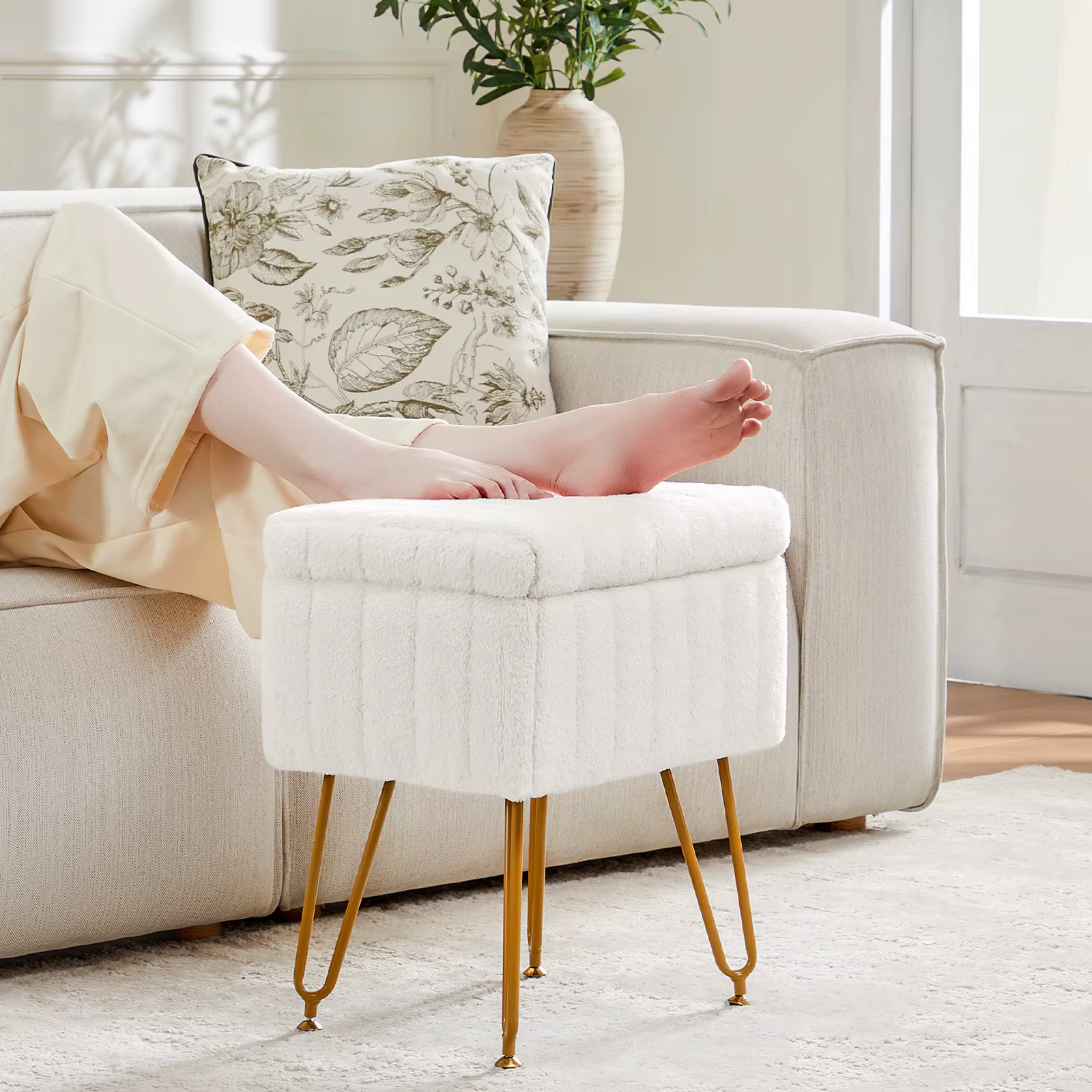 JHK – tabourets et poufs de rangement cachés en fausse fourrure pour salon, maquillage rembourré ave