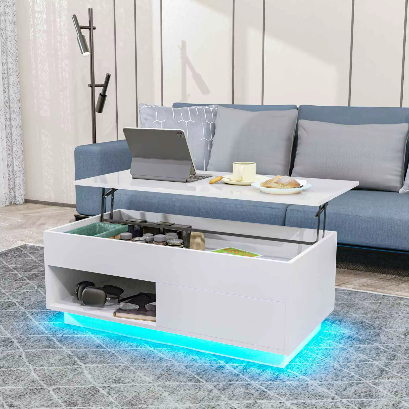 Table basse élévatrice à LED, meubles modernes ultimes, design élégant, décoration d'intérieur et di