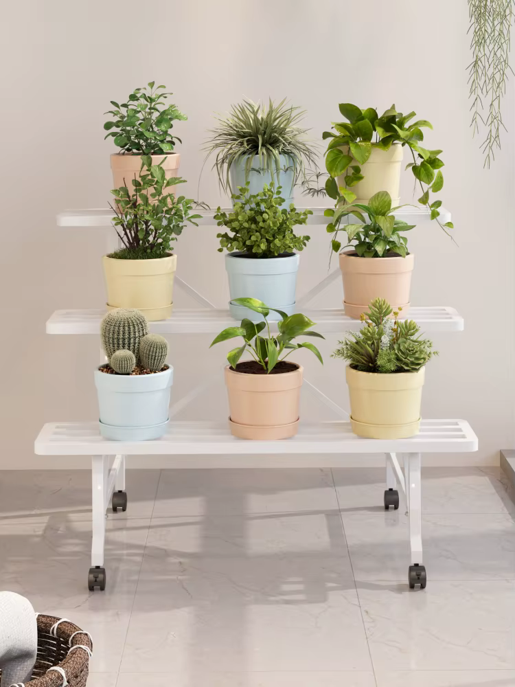 Étagère de Pot de fleur de balcon en métal avec roues, support de rangement roulant à plusieurs nive