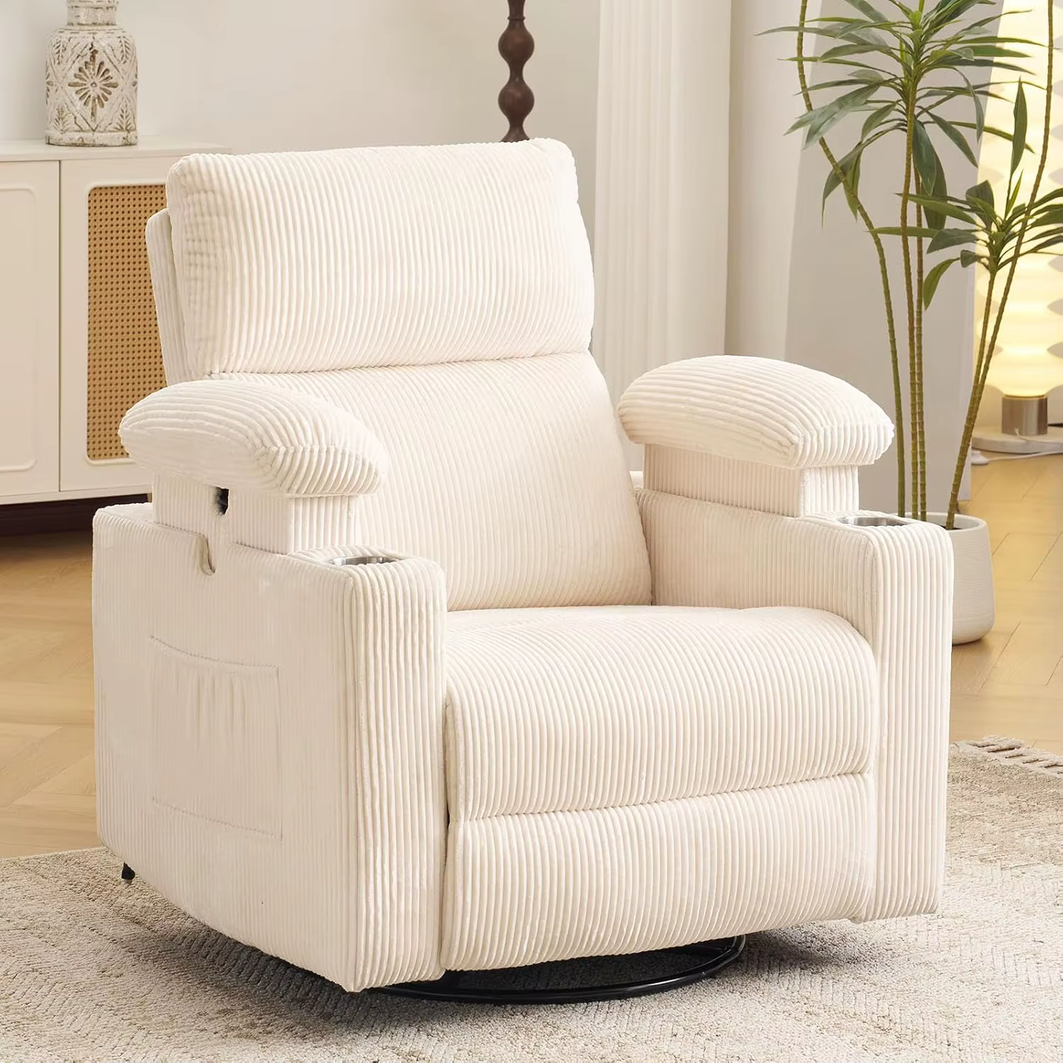 Fauteuil inclinable motorisé surdimensionné pivotant avec massage et chaleur, fauteuil inclinable pi