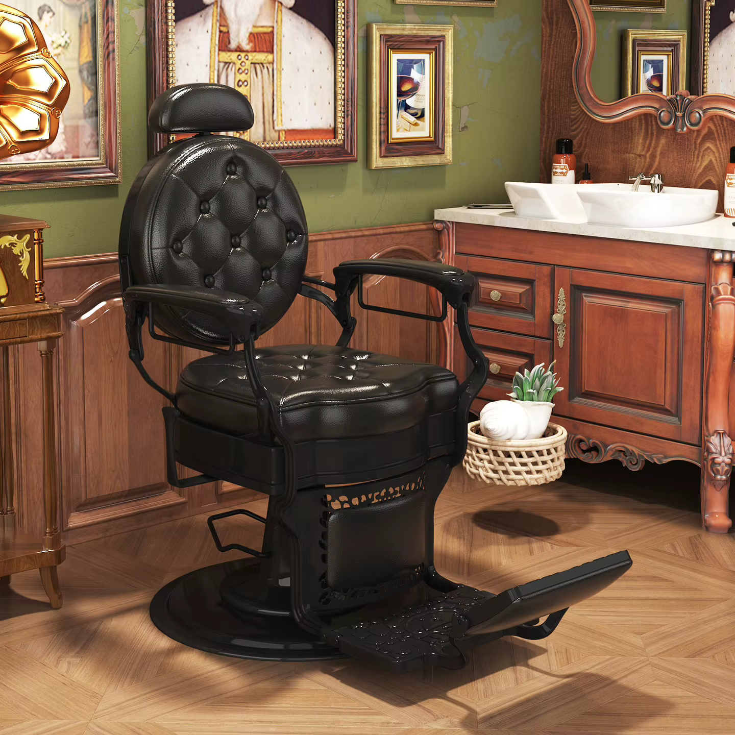 Fauteuil de Barbier Pivotant Spécialisé avec Dossier, Chaise de Barbier Vintage de Luxe Unique, Esth