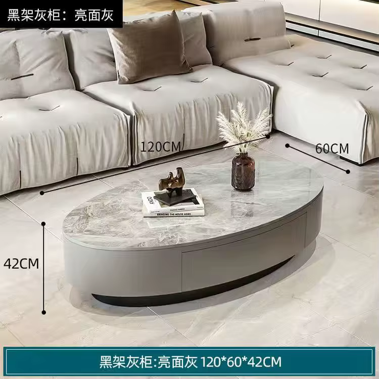 Table basse moderne en marbre avec rangement, Design nordique ovale, organisateur de Table basse, ti