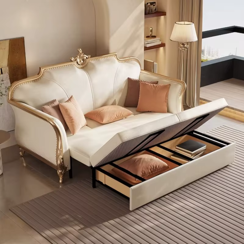 Canapé italien convertible pour salon, design romantique, en cuir, grand et confortable, mobilier po