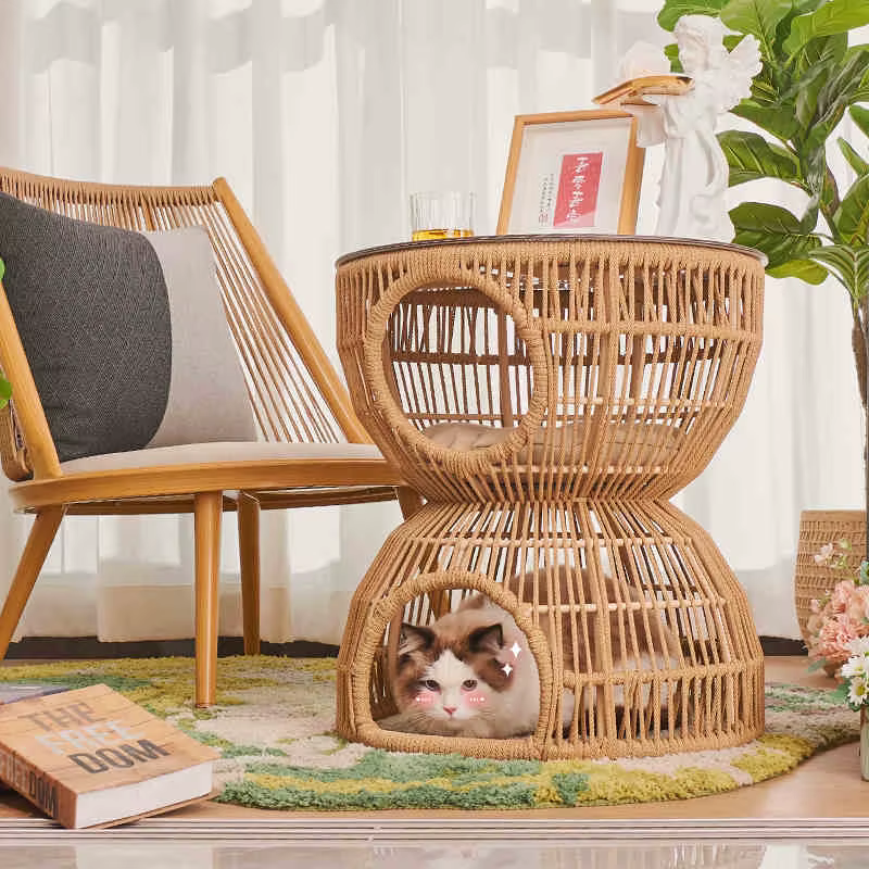 Style japonais salon canapé Table d'appoint d'angle balcon Double litière de chat jour chat partagé 