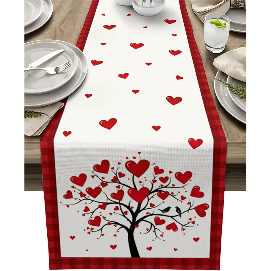 Chemin de Table pour la saint-valentin, amour, cœur, arbre, oiseaux, chemin de Table, joyeux saint-v