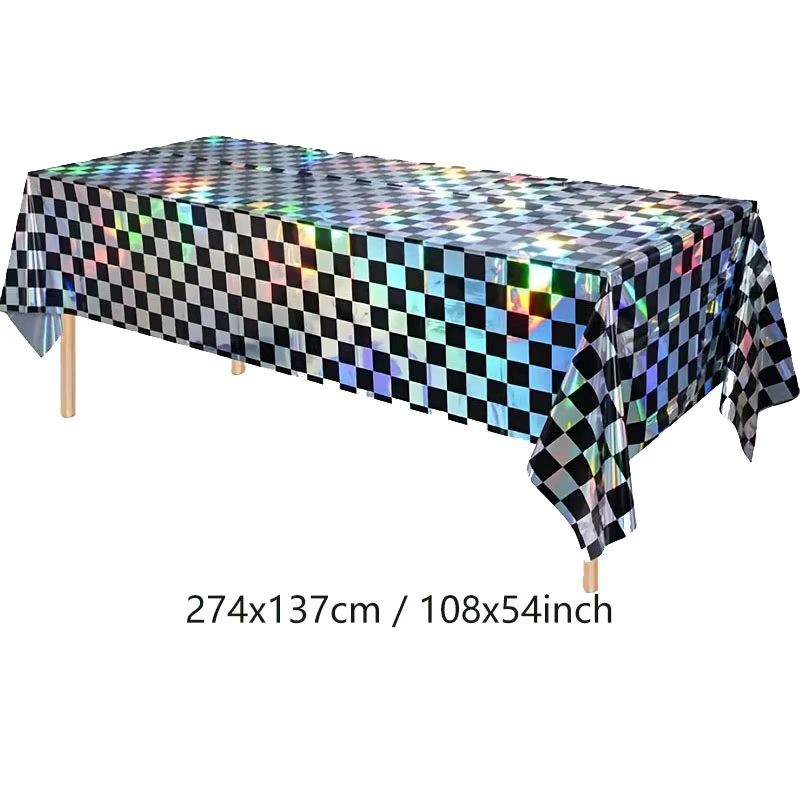 Nappe jetable à motif drapeau à damier de course pour décorations de fête sur le thème des voitures 