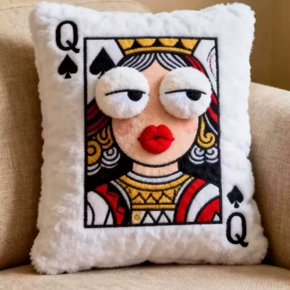 Coussin brodé amusant à motif de dessin animé, coussin de canapé doux et original, coussin carré à t