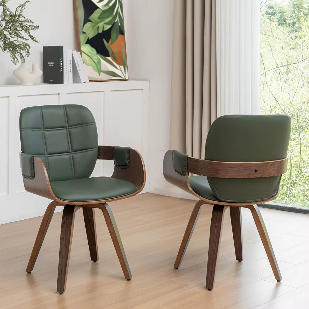 Ensemble de deux chaises de salle à manger MCM, chaises de salle à manger pivotantes en simili cuir 