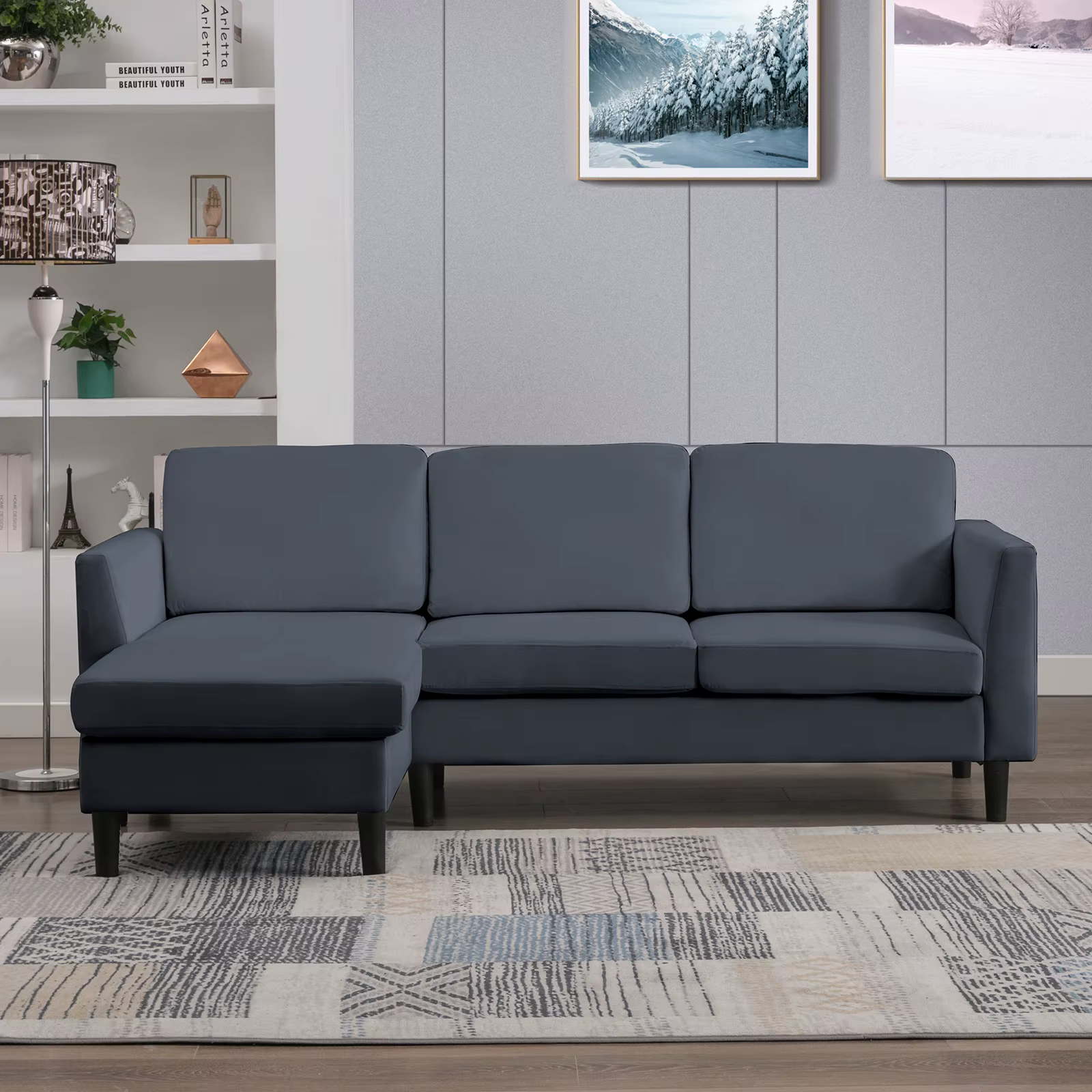 HORGgland-Canapé convertible en forme de L avec chaise réversible, canapé 3 places, O, 87 po