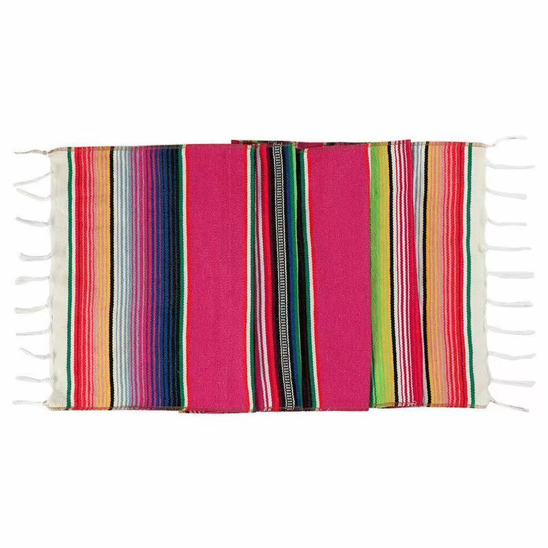 Chemin de table rayé arc-en-ciel de style mexicain, nappe rustique, fête de mariage, décoration de b