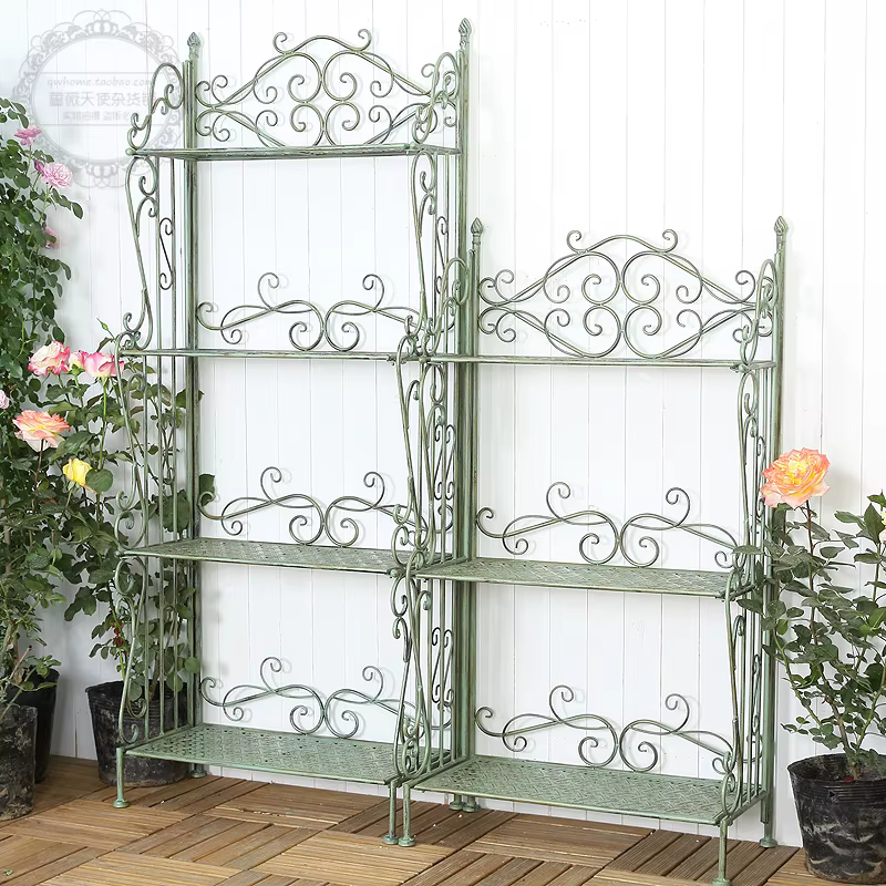 Pays américain rétro en fer forgé trois ou quatre couches support de fleurs intérieur extérieur jard