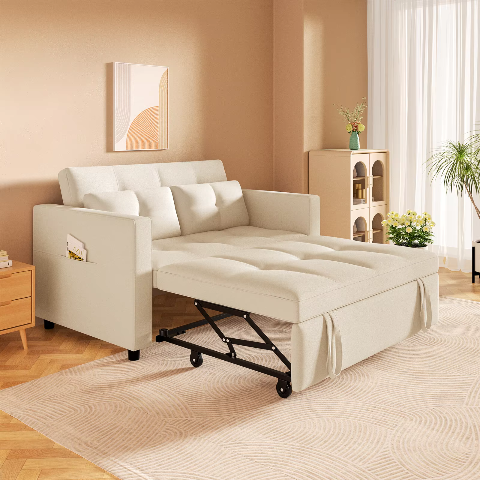 HORGgland-Canapé convertible 3 en 1, canapé-lit en velours de 57 pouces avec lit côtelé, causeuse av