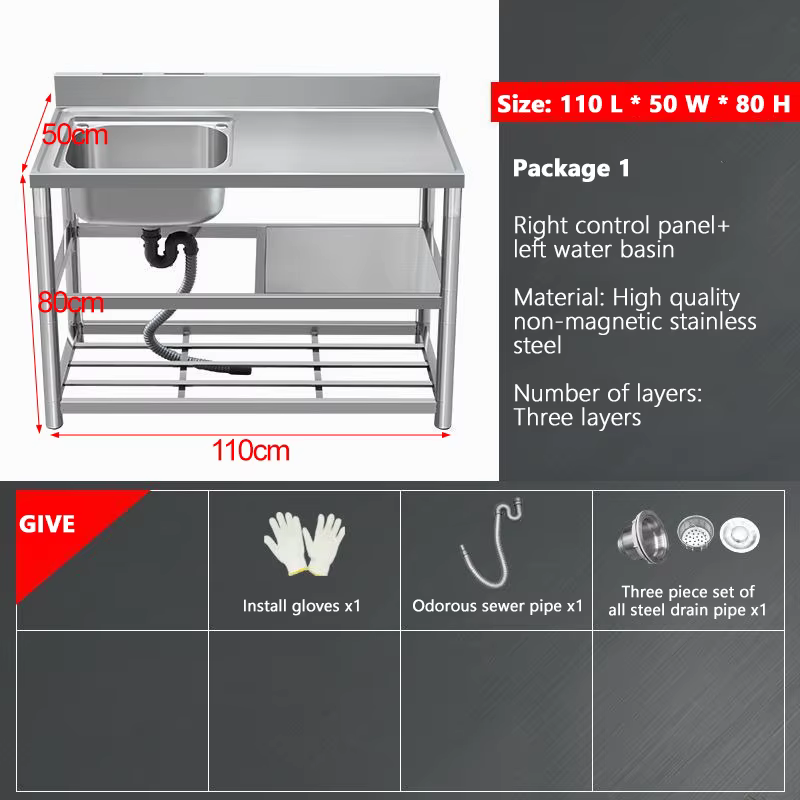Lavabo épais en acier inoxydable, évier domestique, Double évier de cuisine, comptoir intégré avec s