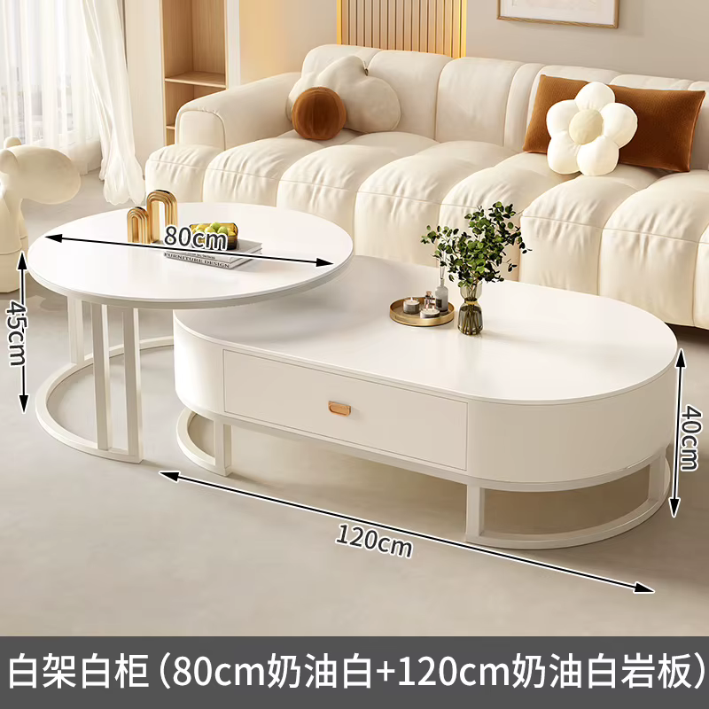 Table Basse rétro Premium avec tiroirs, ronde et élégante, tendance européenne, meubles de salon
