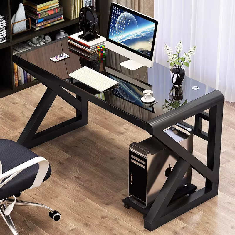 Bureau d'ordinateur de bureau, bureau, maison d'étudiant, Table de jeu en verre trempé pour chambre 