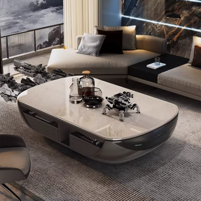Tables basses design nordique de luxe avec rangement pour salon, tables basses blanches, console gra
