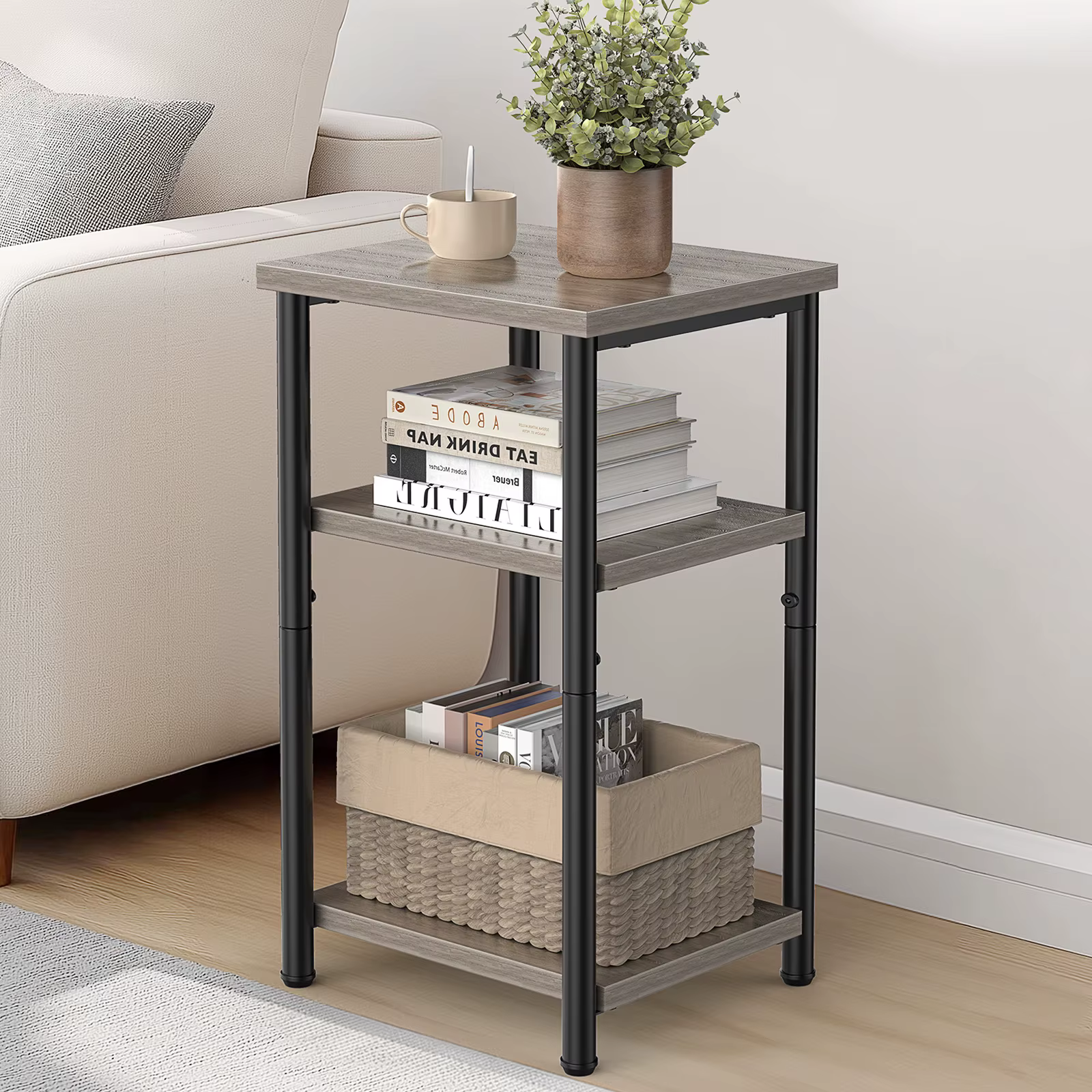 Table d'appoint 3 niveaux MCQ pour salon, table basse, étagère de rangement, table de chevet avec pi