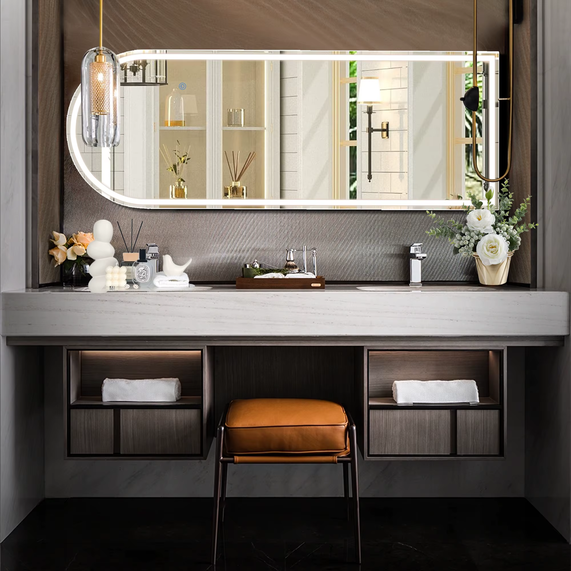 Miroir sur pied ou à suspendre JHK 71"x26" avec éclairage LED à intensité variable, 3 couleurs d'écl