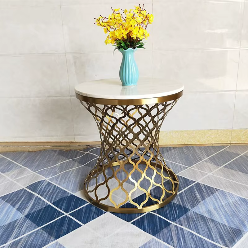 Table basse dorée en acier inoxydable, dessus en marbre, meubles de salon, pièces centrales, Table d