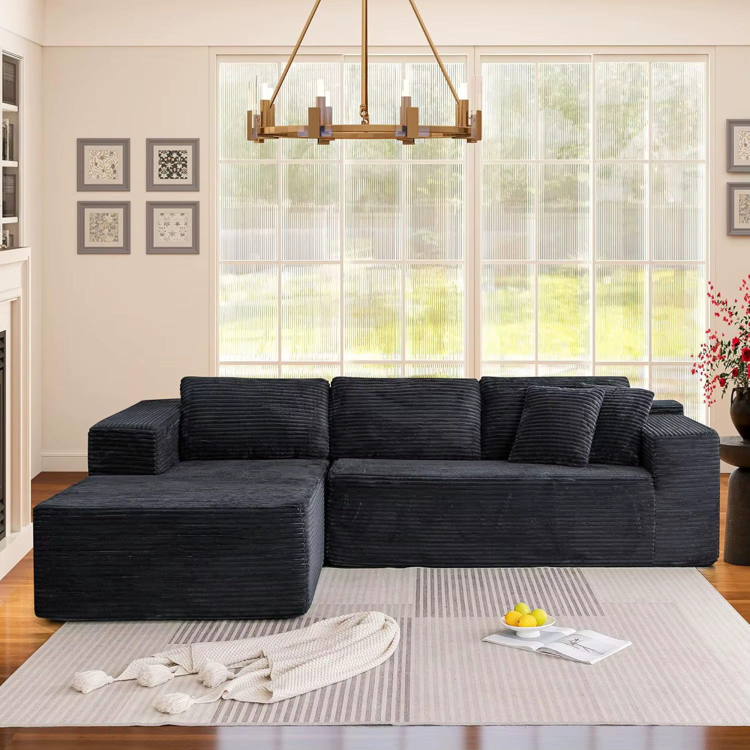 Canapé modulaire en forme de L Cloud Sectional de 106 pouces avec chaise longue, canapé sans structu