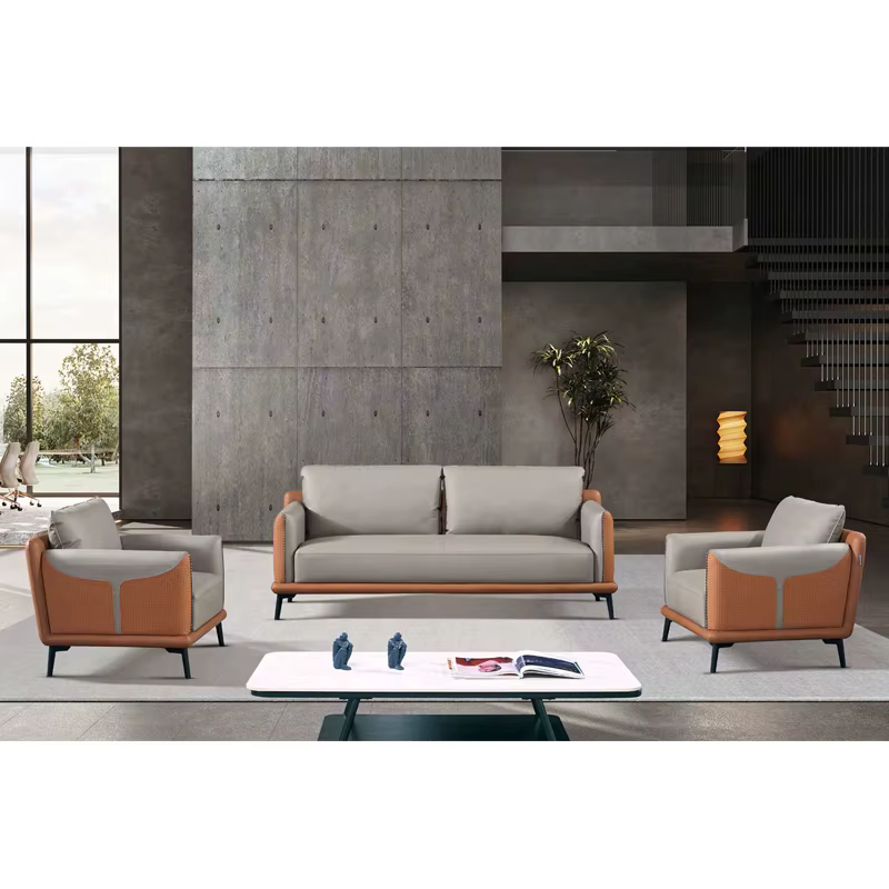 Ensemble de canapé en cuir moderne gris moderne 1 + 1 + 3 mobilier de bureau hôtel appartement salon