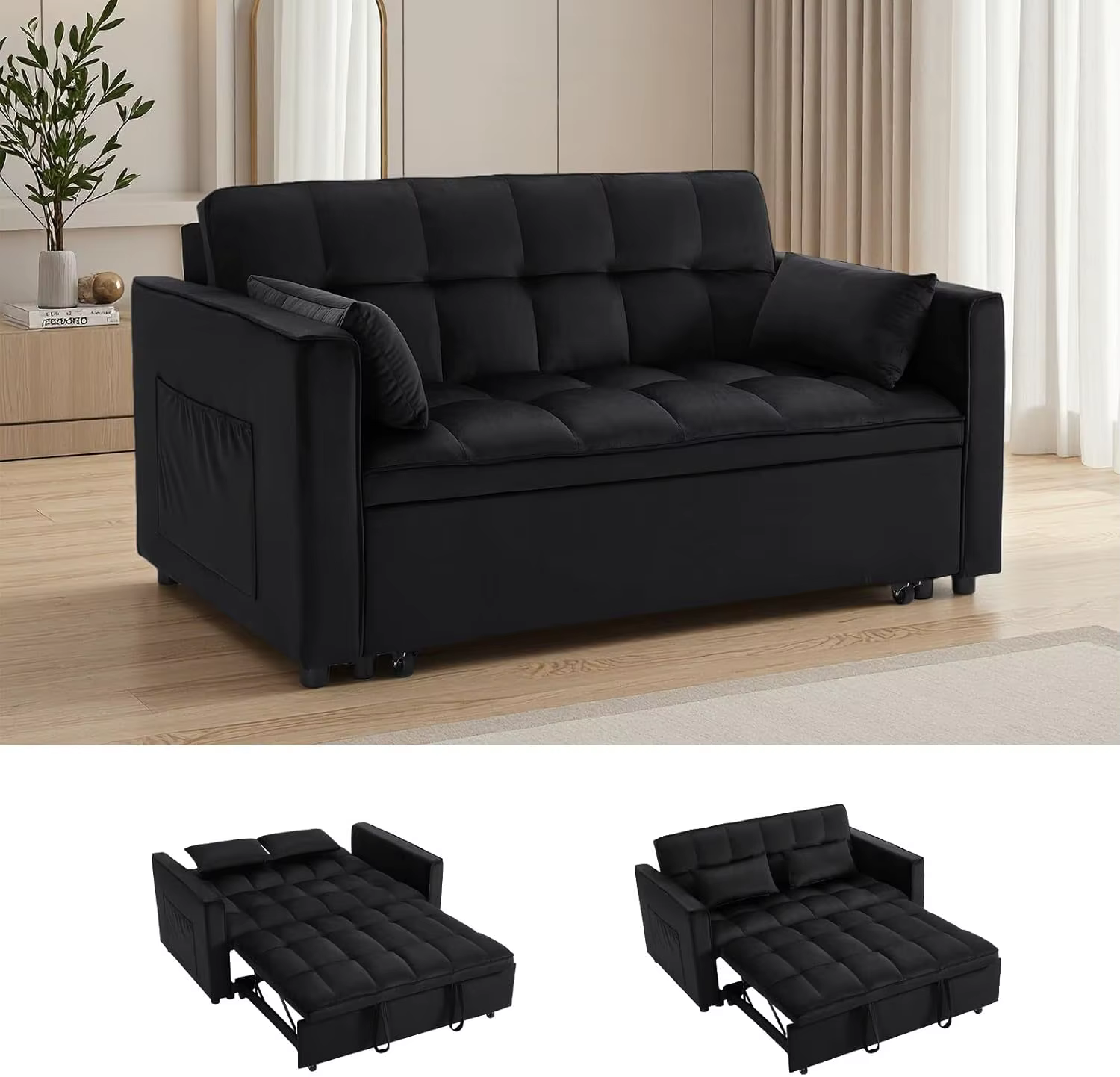 Canapé-lit Loveseat, canapé convertible 3 en 1, canapé-lit avec dossier réglable, canapé moderne rem