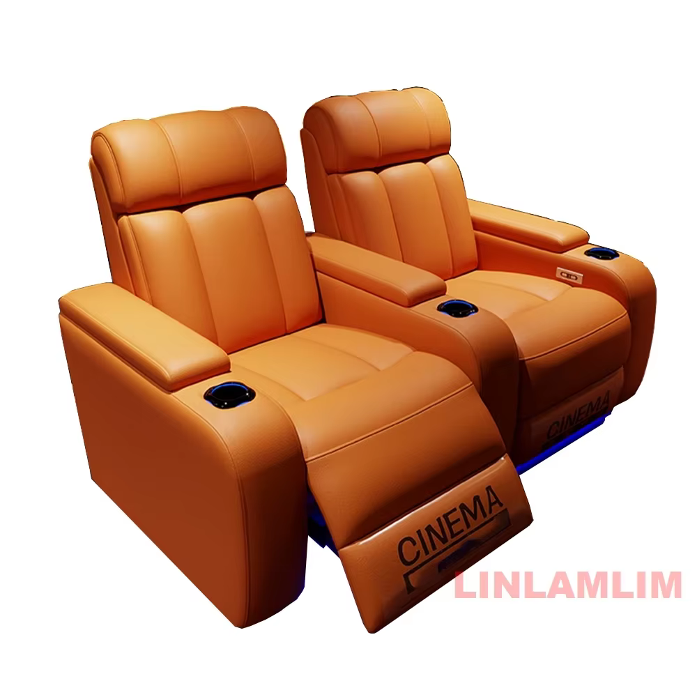 Linlimlam Fauteuil de cinéma électrique inclinable de luxe avec porte-gobelet, revêtement en cuir vé