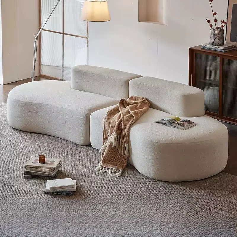 Canapé modulaire rectangulaire incurvé en tissu compressé, sans structure, rembourré, pour hôtel, ap