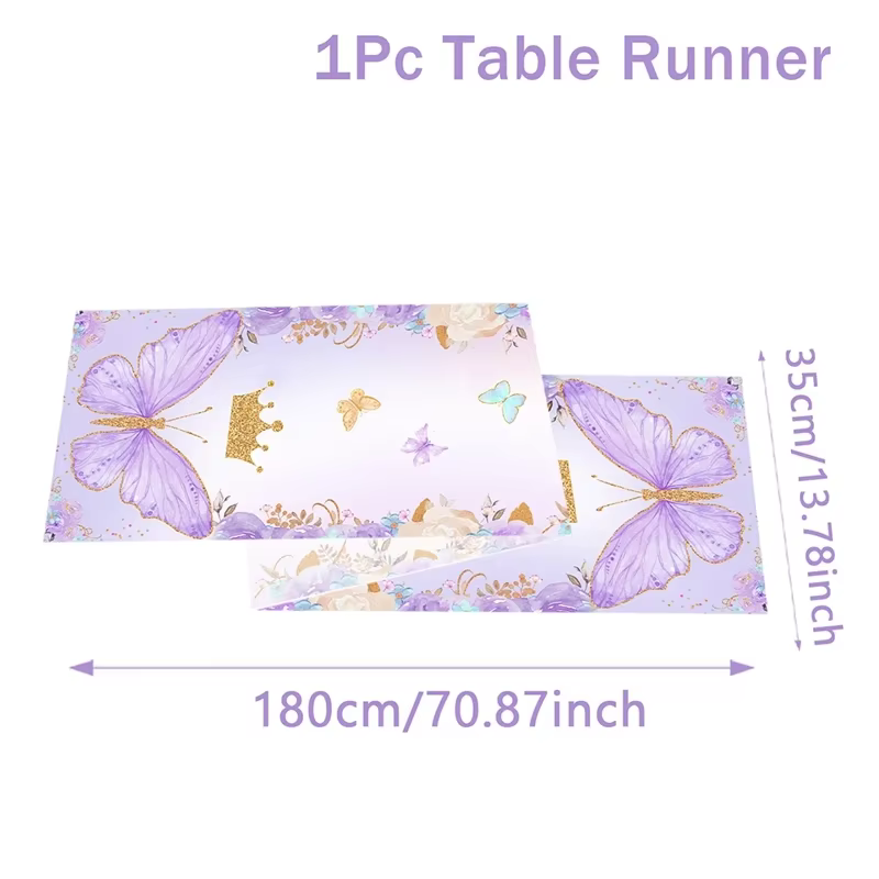 Chemin de table en polyester sur le thème du papillon violet, pour anniversaire, mariage, décoration