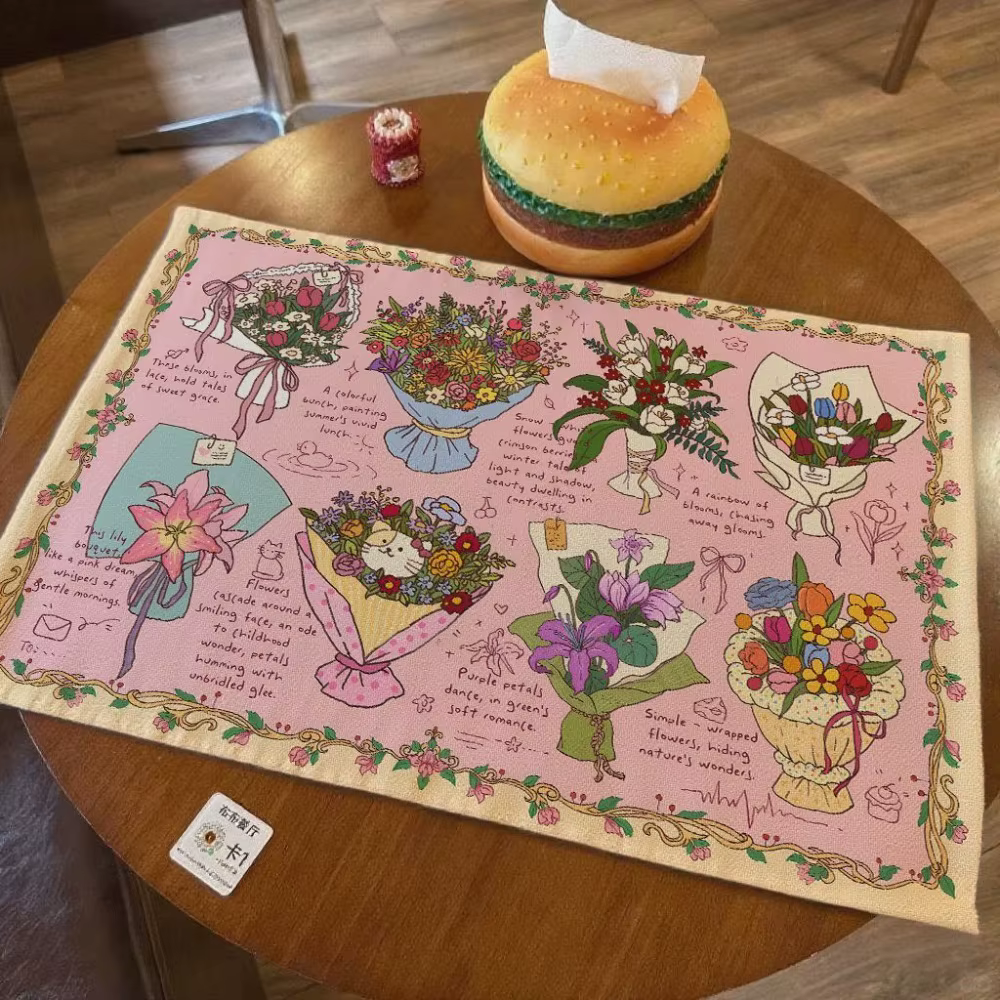 Nappe et set de table en coton et lin, décorative et mignonne, tissu de fond pour carnet de notes, c