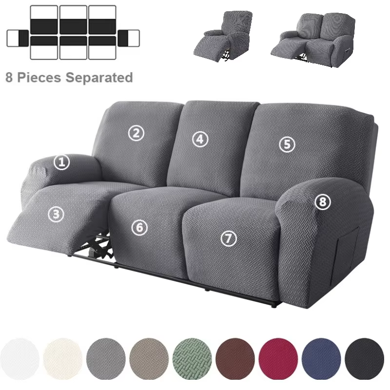 Housse de canapé inclinable 1/2/3 places, Jacquard, couleur unie, coussin extensible, couleur unie, 