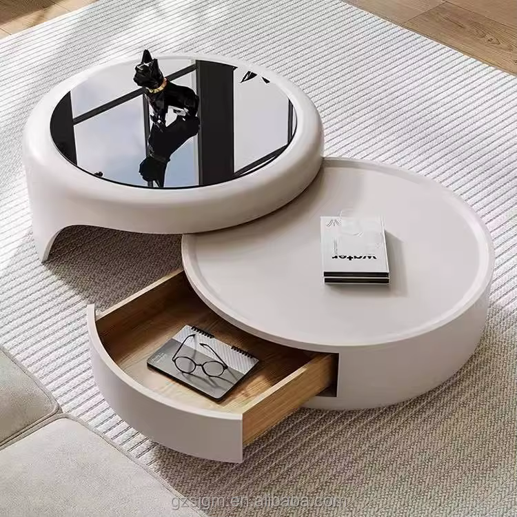 Tables basses gigognes modernes, plateau en verre élégant, solutions de rangement élégantes et exten